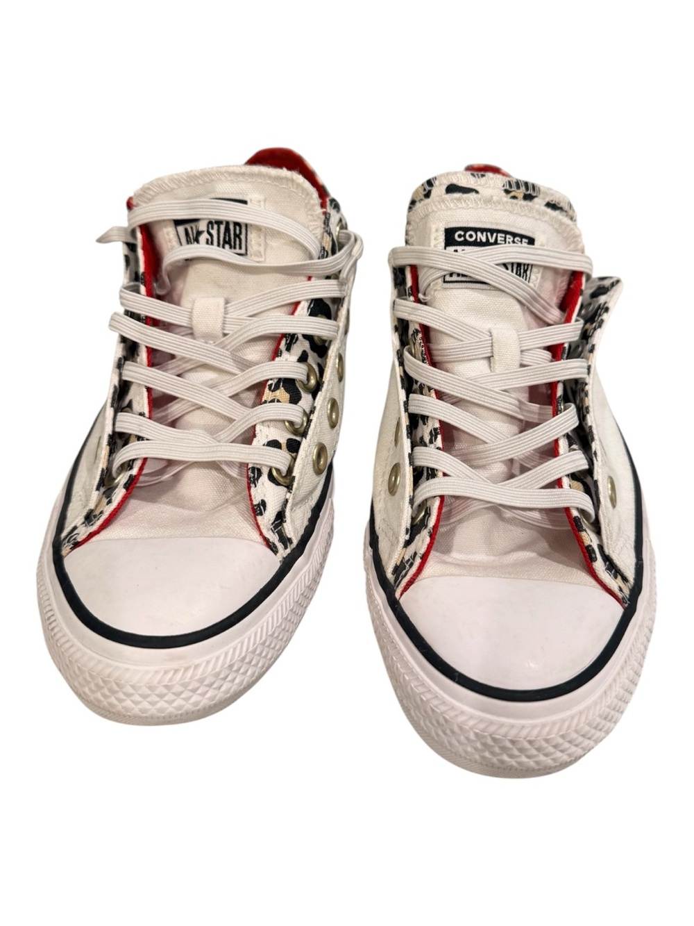 Converse Chuck Taylor All Star Double Upper Low Tops in Red and Leopard - Picture 2 of 10